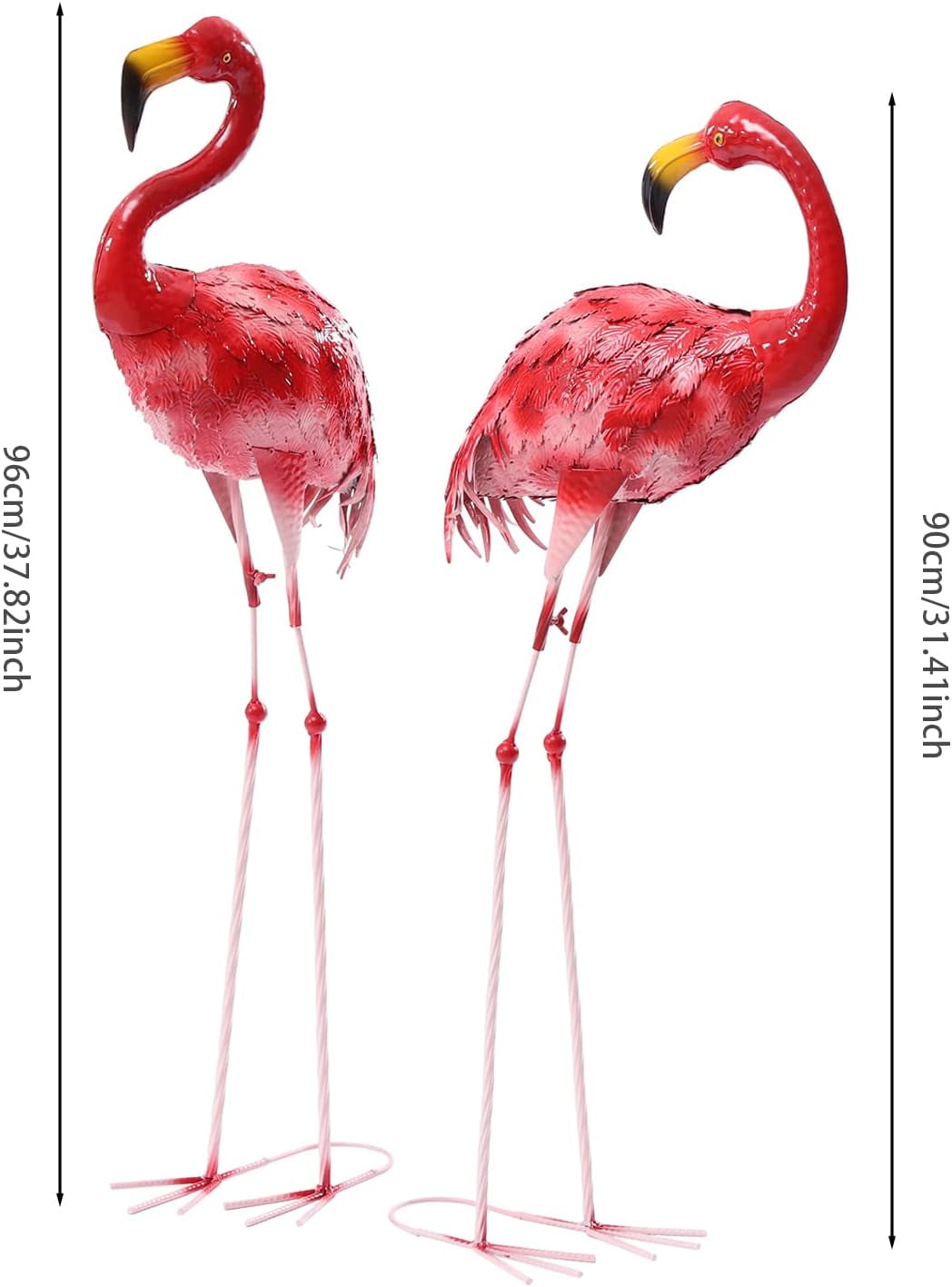 2Pcs Metal Flamingo Garden Statues Red and Pink Flamingo Sculptures Flamingo Figurine Set Yard Art Outdoor Sculptures for Home Patio Lawn Backyard Decor