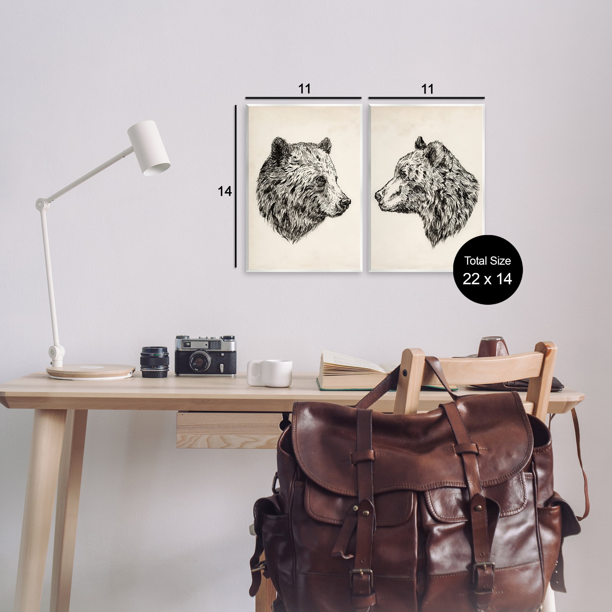 Stupell Industries Portrait Brown Bear Animal Animals Drawing Unframed Art Print Wall Art, 11 x 14, Set of 2