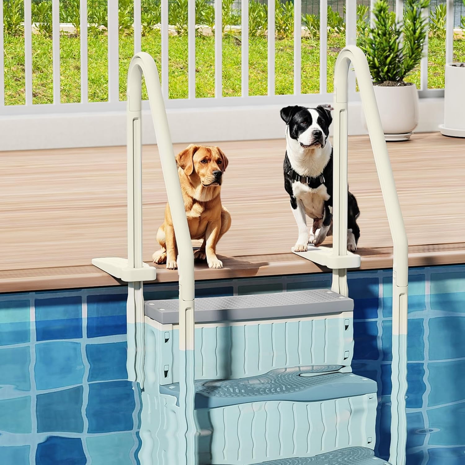 Zimtown 4-Step Above Ground Pool Ladder, Begie&Gray Plastic Entry Steps for Easy Pool Access
