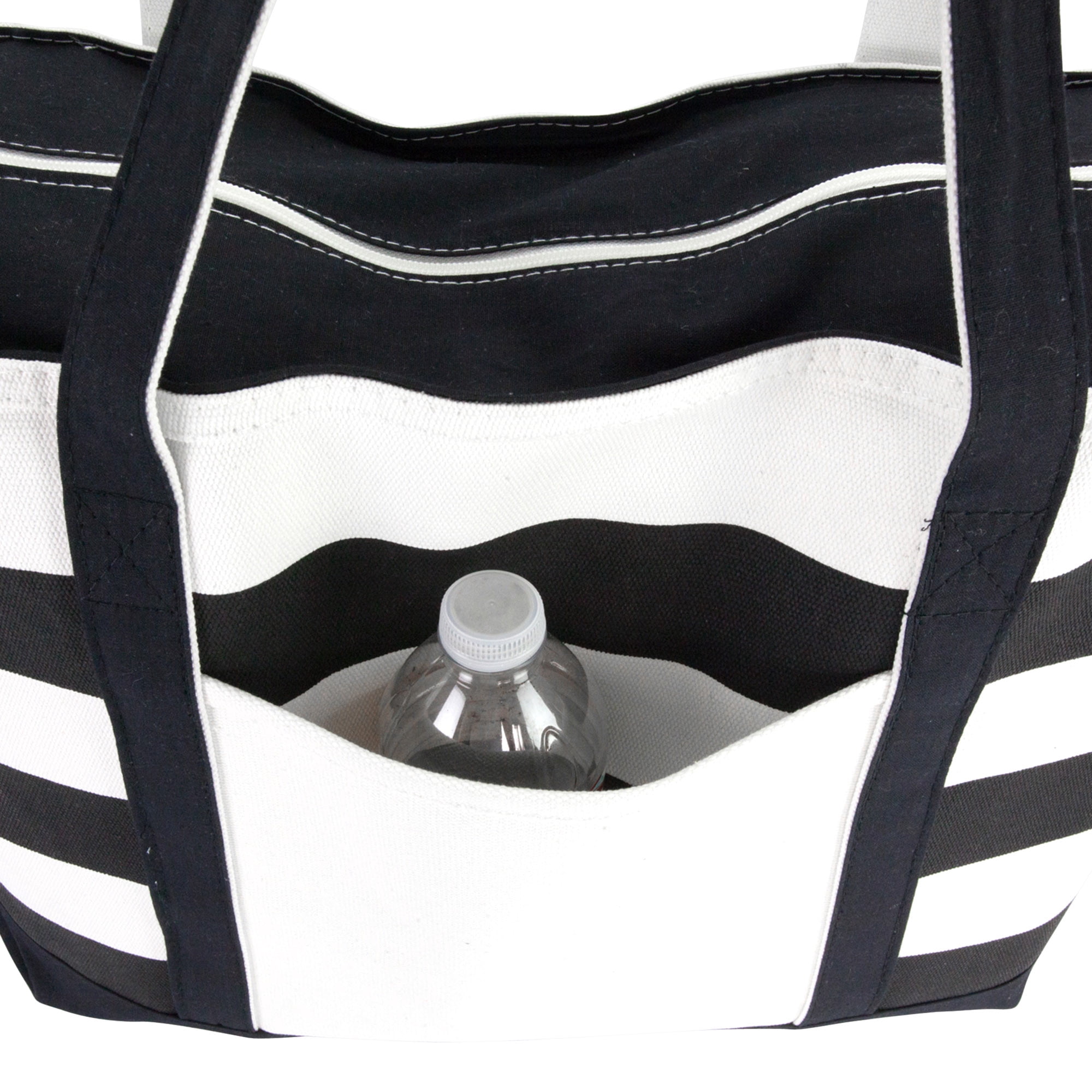 DALIX Striped Beach Bag Tote Bags Handbag Personalized Black Ballent Letter B