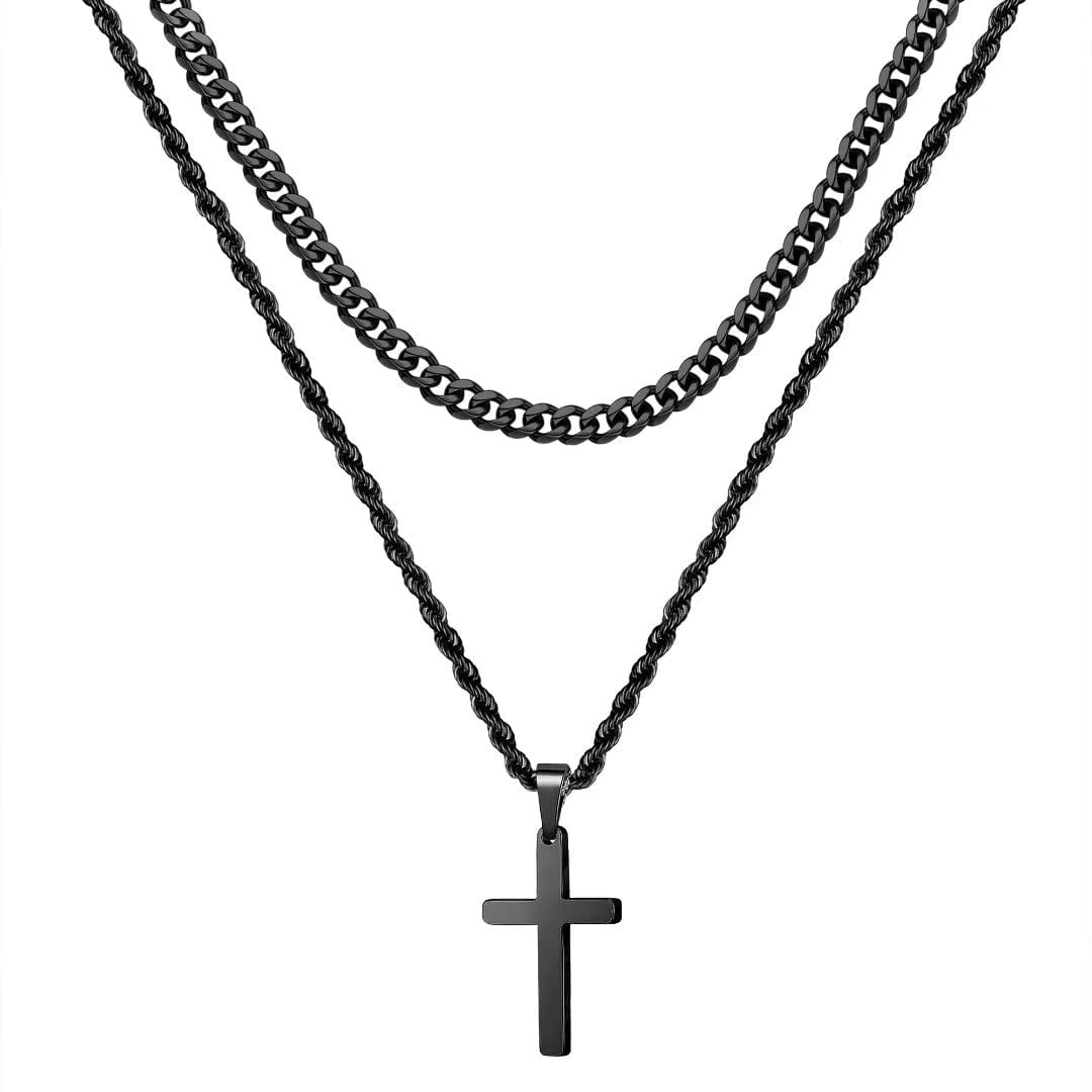 AUNOOL Layered Cross Necklace for Men 18K Gold Silver Black Stainless