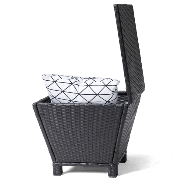 Outdoor PE Wicker Side Table with Storage, Small Patio Storage Bin Container for Hose Cushion Towel, Black