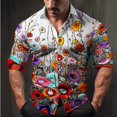 thumbnail image 1 of Camiseta de hombre 2024, camisa con botones, tendencia de empalme medio, nueva camisa suave y cómoda con patrón geométrico transparente de flores, 1 of 6