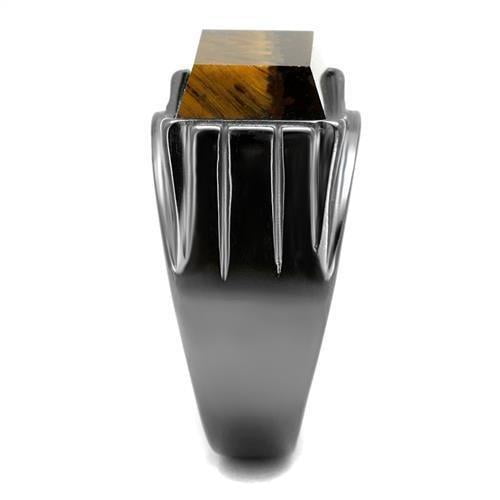 TK3001 - IP Light Black (IP Gun) Stainless Steel Ring with Synthetic Tiger Eye in Topaz