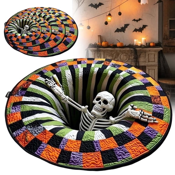 3d Vortex Quilted Round Rug, Halloween Vortex Illusion Rug Non-Slip Mat