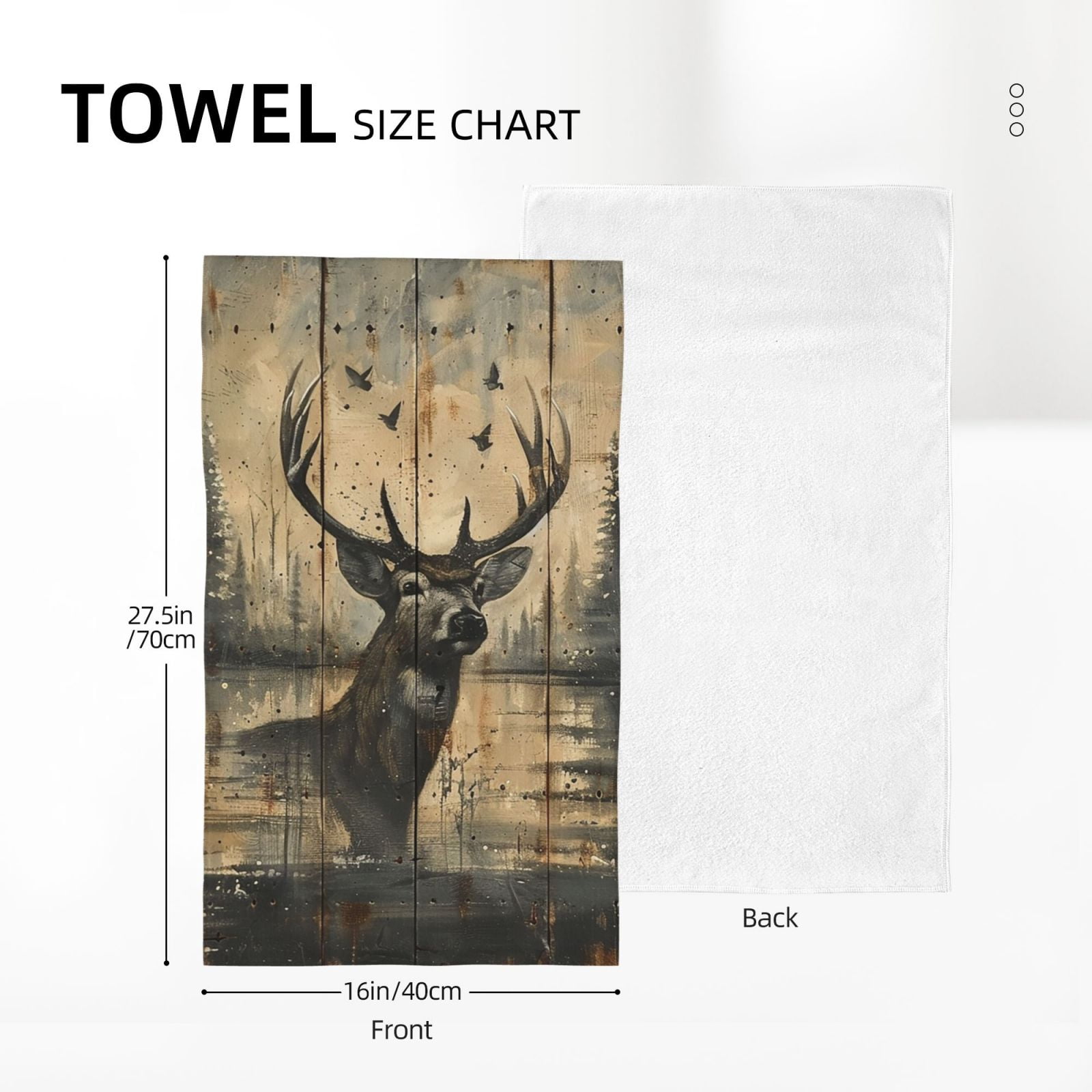 Deer Vintage Camo Art Black 27.5" x 16" Ultra Soft Hand Towel, Face Wash Cloth for Bathroom, Gym, Travel, Pool
