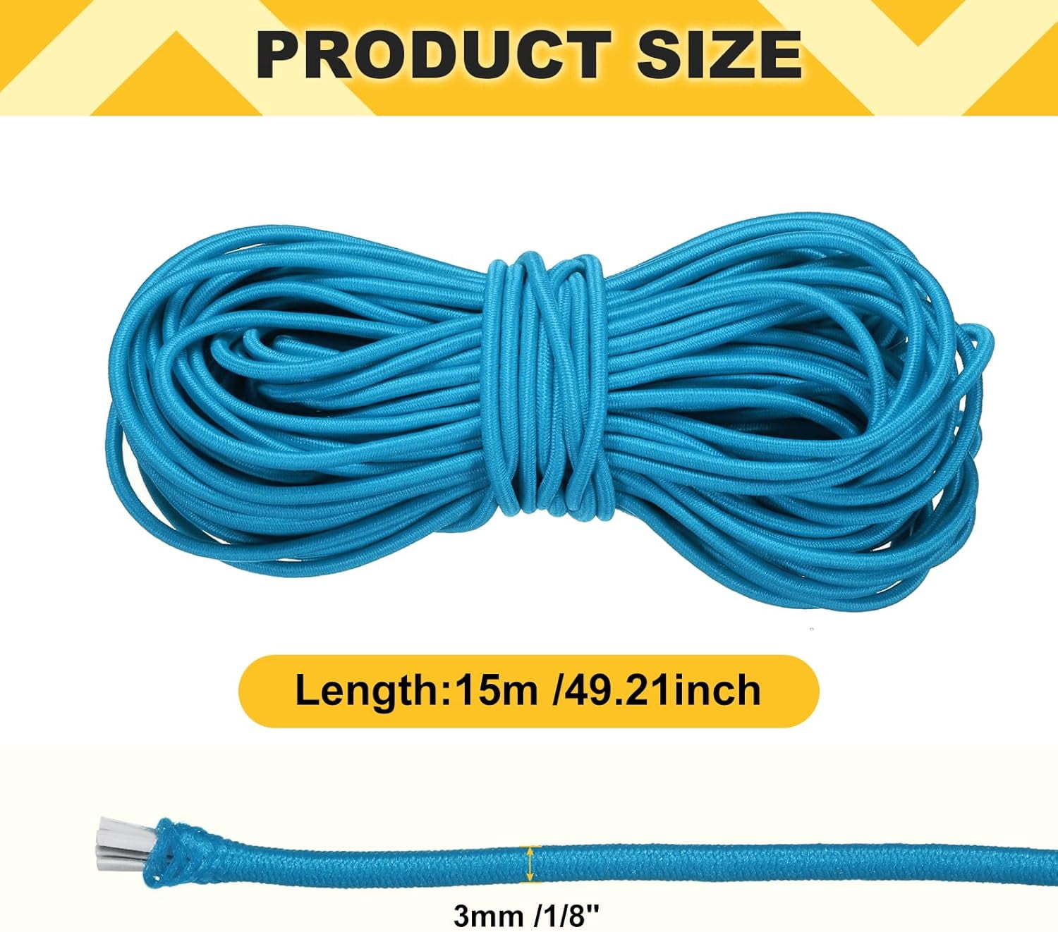 MKEUDQ-Elastic Bungee Cord, 1/8" x 49' Heavy Duty Polyester Bungee Shock Cords Kayak Stretch String Rope for Kayak Strap Tarp Tie Boating Tent Camping DIY Craft, Sky Blue