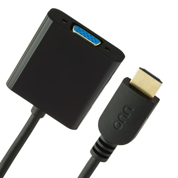 onn HDMI to VGA Adapter, HDMI Male to VGA Female, 1080p 2K Support, Gold-Plated Connectors, 8 Inch, Black