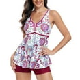 thumbnail image 3 of Jacenvly Women Tankini Set Two Piece New Style Sleeveless Swimsuit Floral V-Neck Surfing Swimwear Soft Women'S Conservative Swimwear Covering Belly Quick Dry Split Swimwear 2 Piece Set Wine, 3 of 9