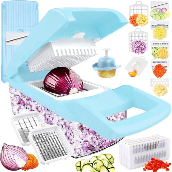 Vegetable chopper with container, slicer, cabbage chopper, kitchen manual cooking tool. Different colors to choose from