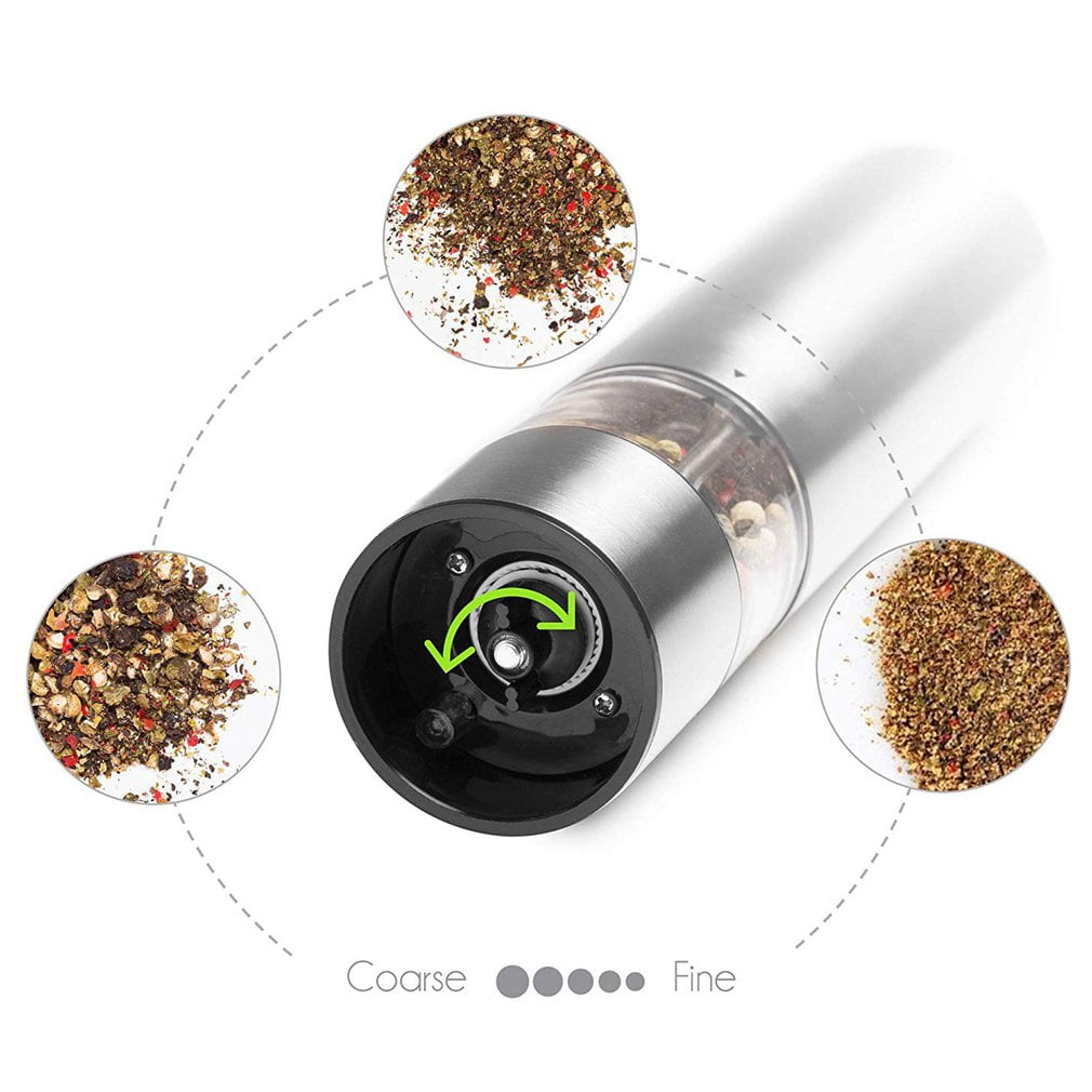 LNKOO Kitchen Electric Pepper/Salt Grinder - Battery Powered Stainless Steel Salt or Pepper Mill - Tall Power Shaker - Automatic Grinder with light - Adjustable Ceramic Coarseness