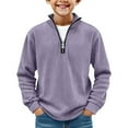 thumbnail image 2 of CCRFTGI Sweatshirt for Boys Quarter Zip Quilted Size 13-14 Casual Long Sleeve Shirt Loose Fit Holiday Elbow Patched Fall Spring Top Light Purple 11-12Y, 2 of 3