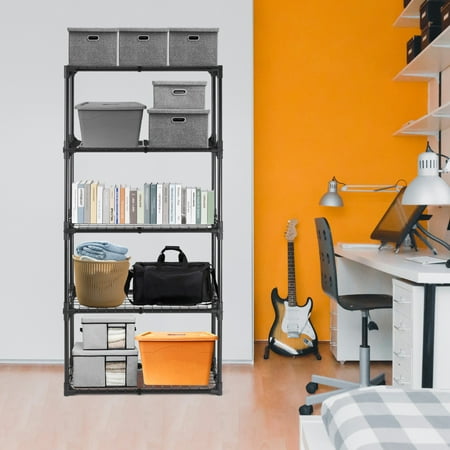 

5 Tier Adjustable Storage Shelving Unit Each Tier 220LBS Metal Wire Rack Shelving with Dust Cover Heavy Duty Steel Shelf Organizer for Kitchen Garage & Pantry 29 Lx14 Wx60 H Black
