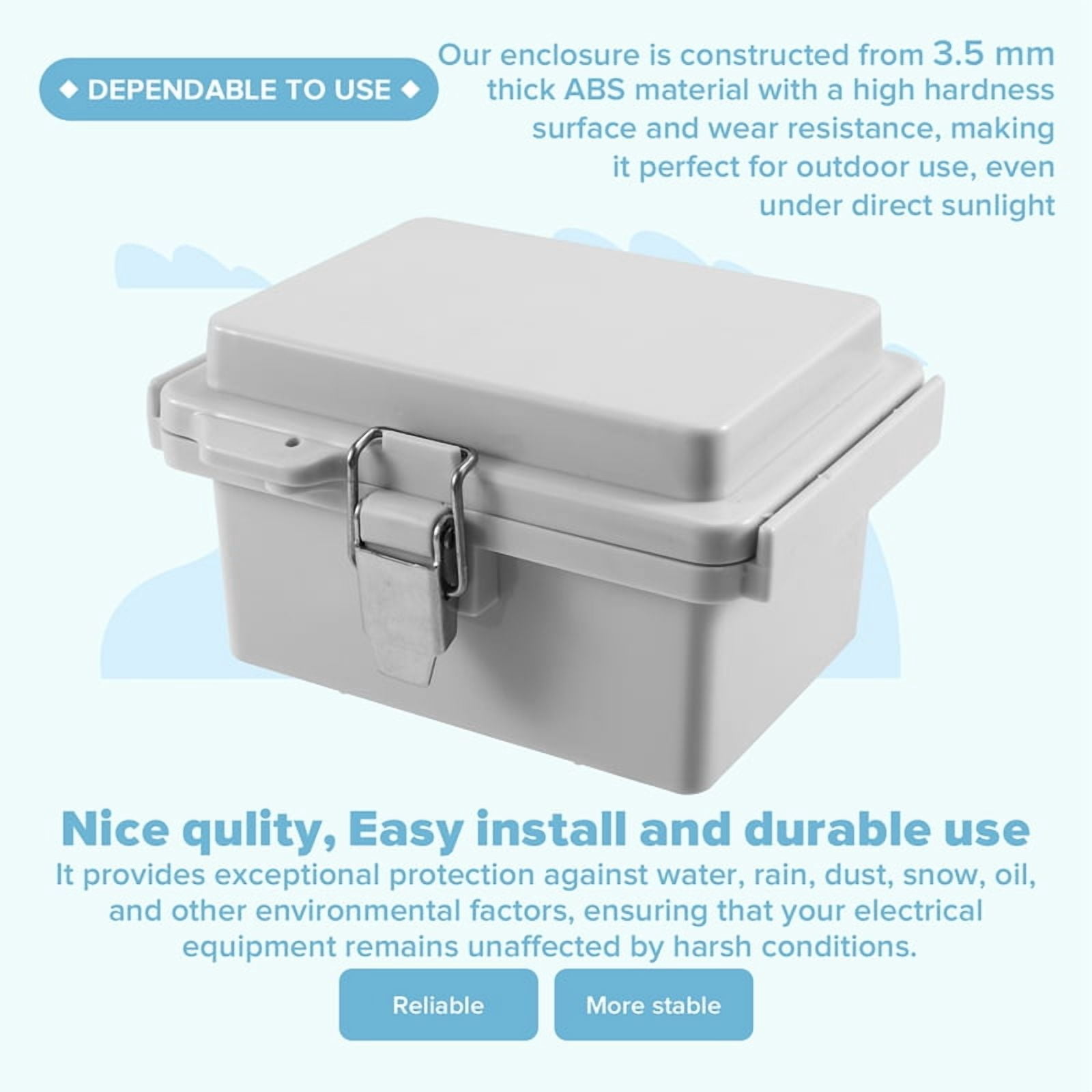 2X Outdoor Electrical Junction Box ABS Plastic & Hinged Cover Stainless Steel  IP67 for Electrical Projects