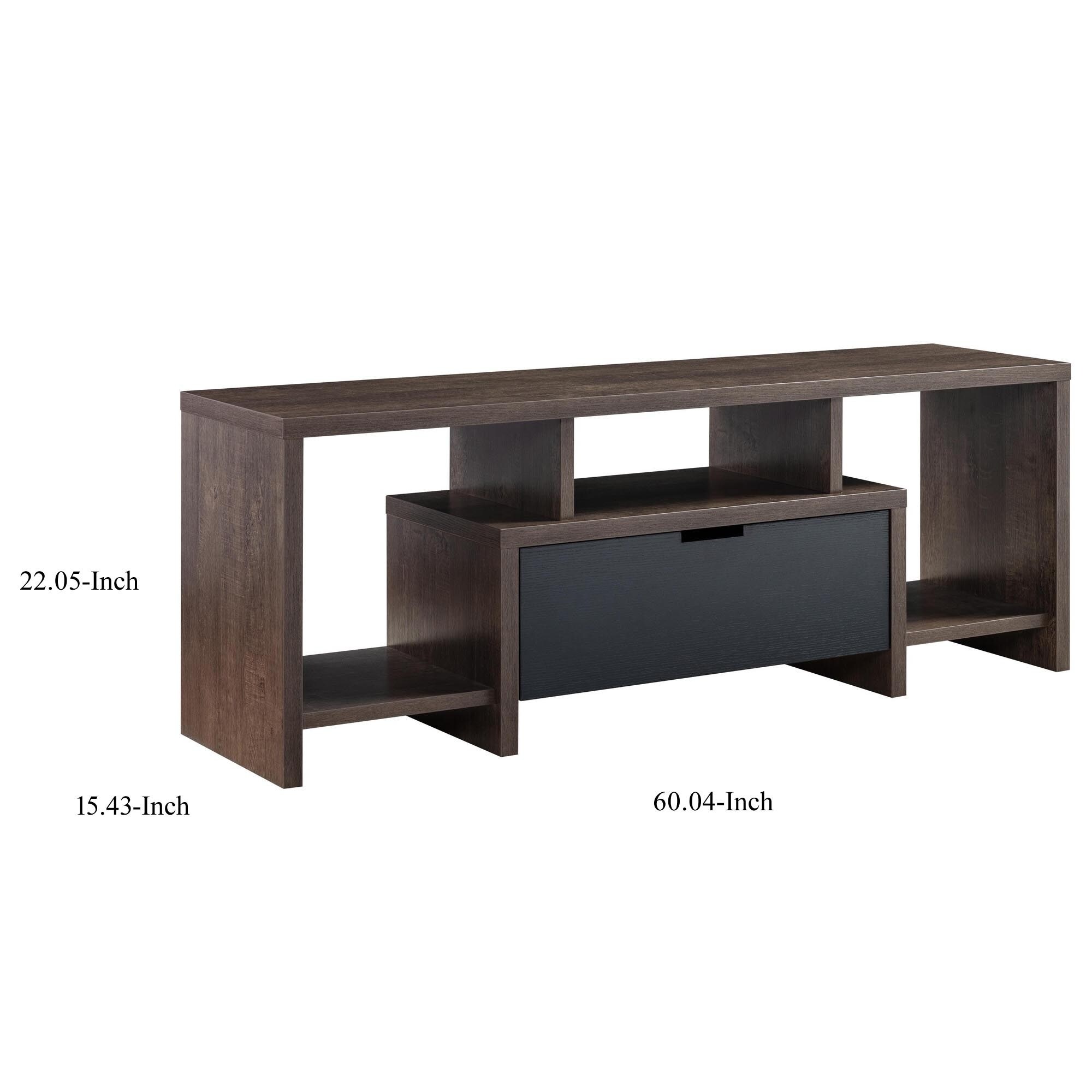 Elle 60 Inch TV Media Entertainment Console, 3 Compartments, Drawer, Walnut - image 5 of 5