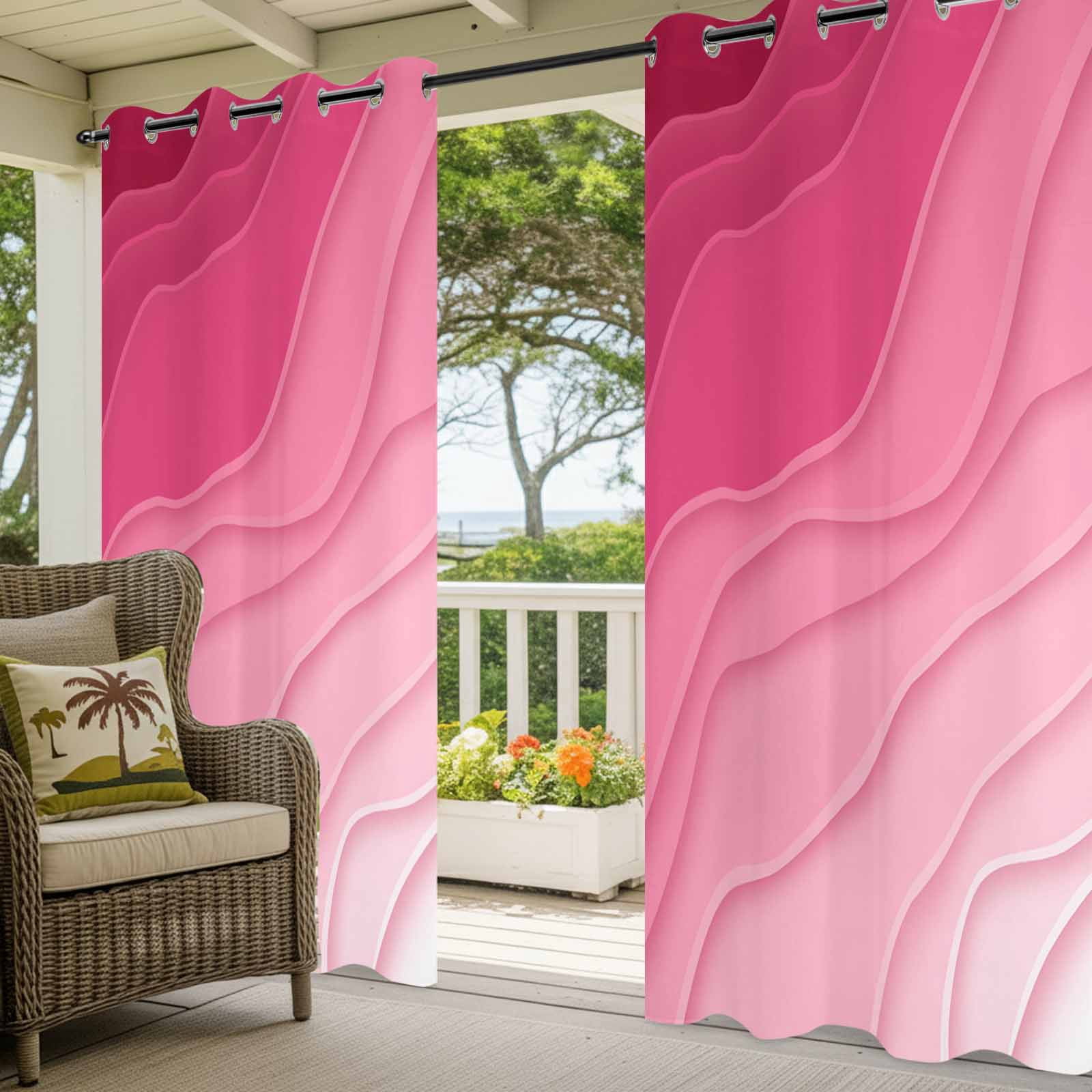 Outdoor Curtains for Patio Waterproof, Valentines Pink Ombre Windproof Pravicy Outside Porch Blackout Curtain, Modern Geometric Abstract Aesthetic Cream Sun Blocking Curtains for Cabana 54"x108"