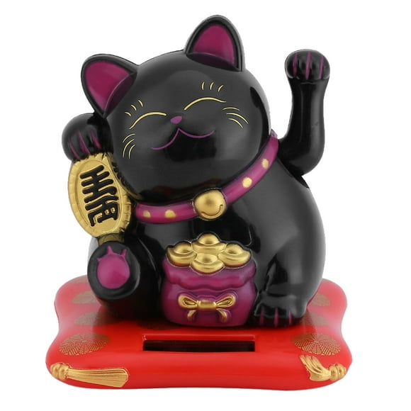 ZPSHYD Chat Porte-Bonheur, Chat Porte-Bonheur à énergie Solaire Chat Ondulant Mignon Bonne Chance Richesse Accueillant des Chats Décor De Voiture D'affichage à la Maison(Le Noir)