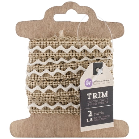 Prima Marketing Burlap Trim With White Double Scallop – 1/2 Inch Wide, 2 Yard Roll For Crafting & DIY Decor