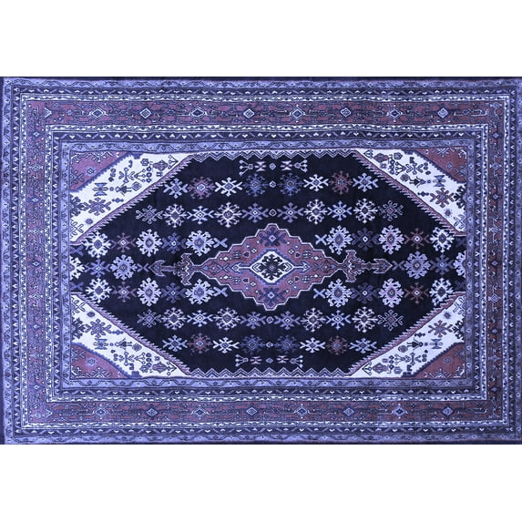 Ahgly Company Machine Washable Indoor Rectangle Medallion Blue Traditional Area Rugs, 4' x 6'