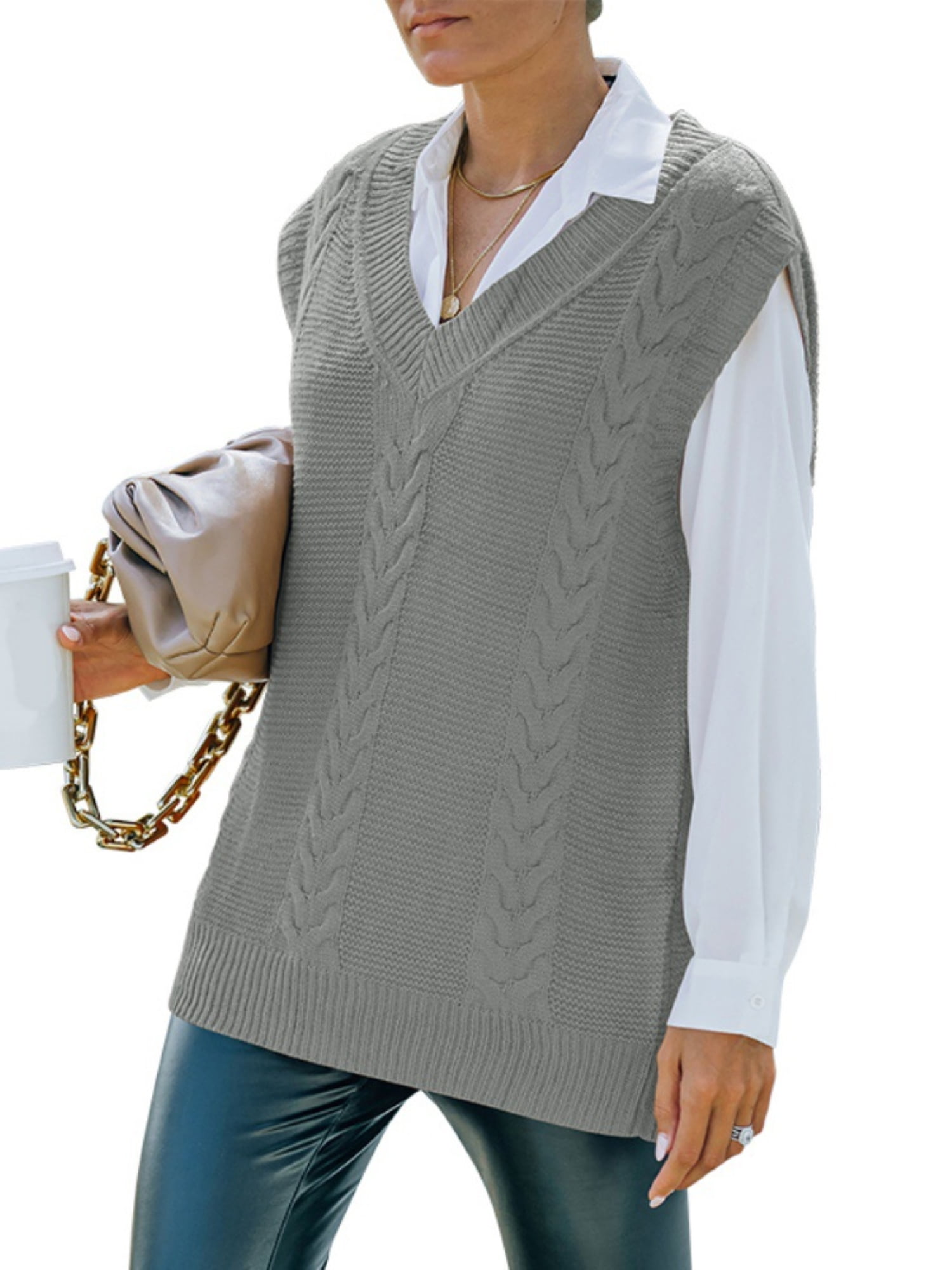 Hollister Easy V-neck Graphic Sweater Vest in Cream Natural Womens Clothing Jumpers and knitwear Sleeveless jumpers 