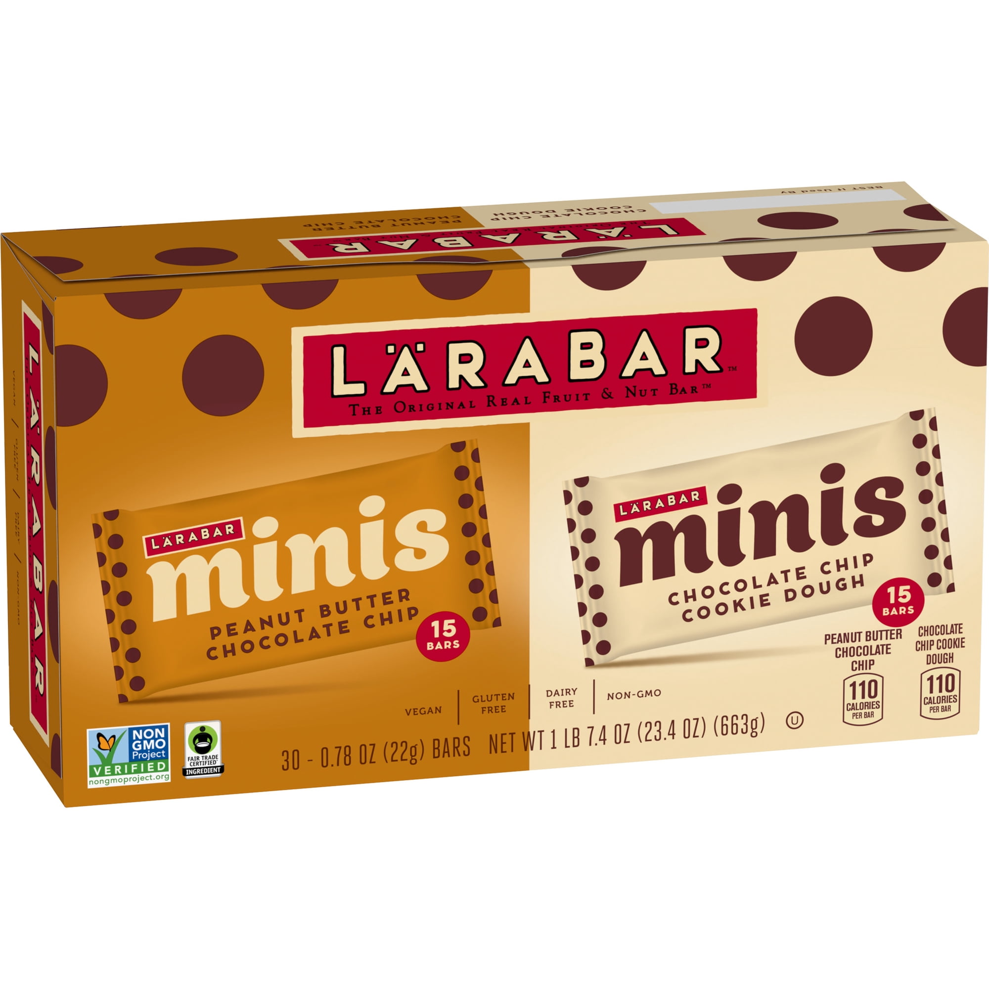 Larabar Minis Chocolate Chip Variety Pack, Gluten Free Fruit and Nut Bars, 23.4 oz, 30 Count
