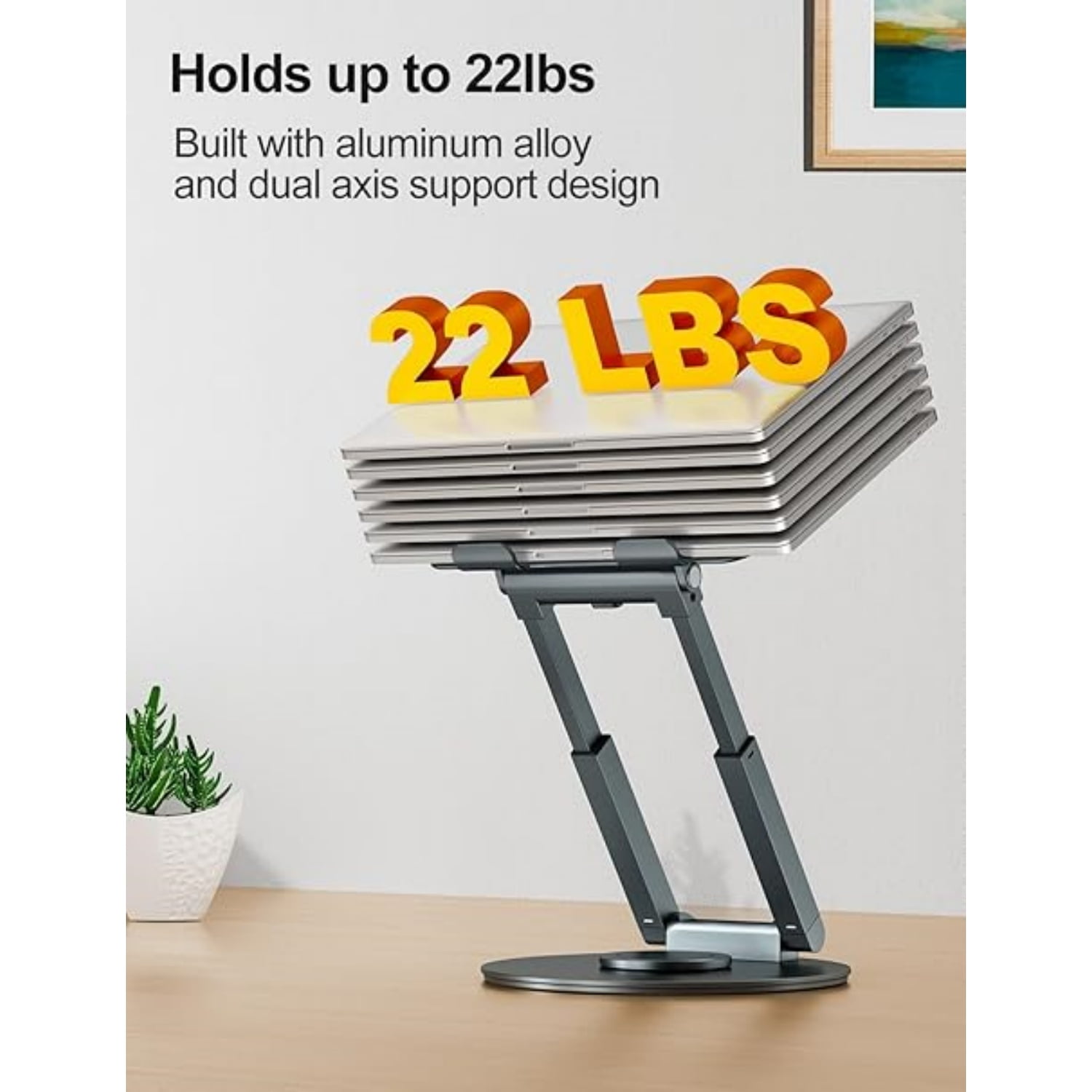 Telescopic Laptop Stand for Desk with 360° Swivel Base, Sit to Stand, Height Adjustable, Portable Riser Holder for Good Posture, Compatible , All Laptops 10-17"-Gray