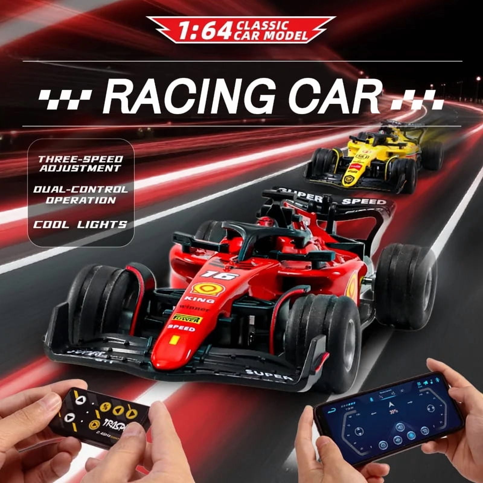 1:64 RC Formula Racing Car Mini 2.4G Alloy Remote Control Car with Light Adjustable Speed Cars Toys for Children's Gifts-White