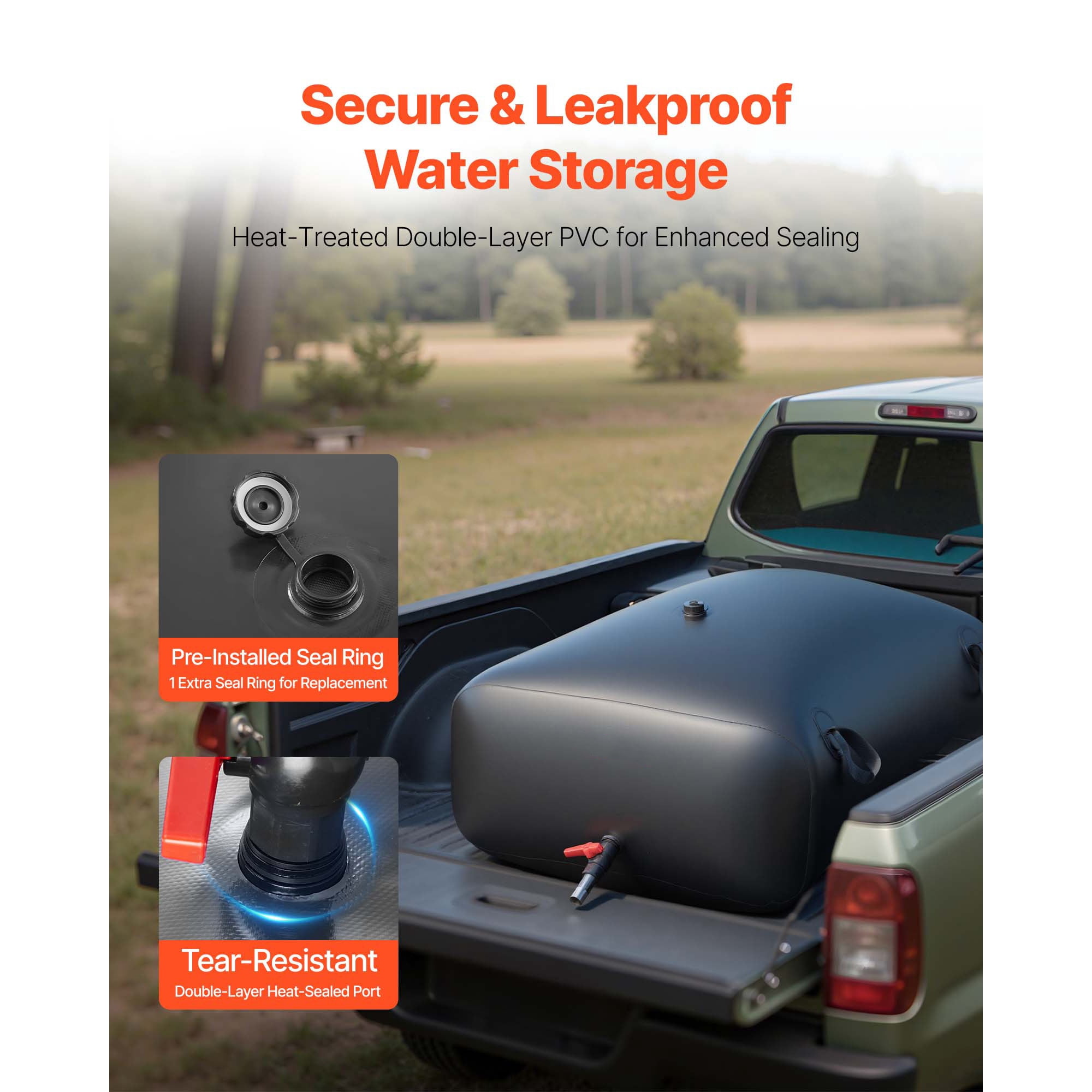 KFFKFF Collapsible Water Storage Bladder, 87.2 Gal Portable Water Tank, Durable 1000D PVC Material, Leak-Resistant Design for Camping, Garden Irrigation, RVs, and Emergency Water Supply, Black
