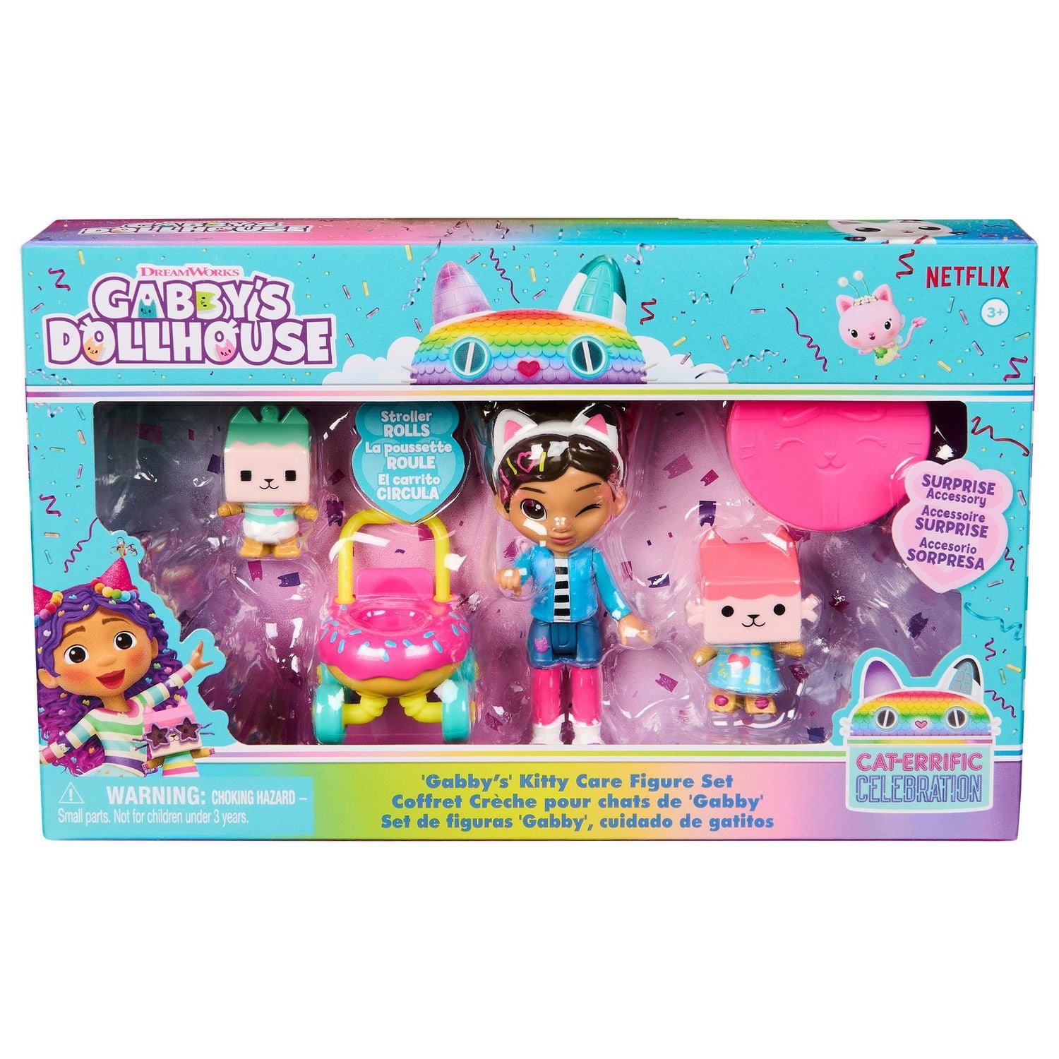 Gabby’s Dollhouse, Kitty Care Figure Set with Gabby, Baby Box, Baby Benny Box, Surprise Toys & Dollhouse Accessories, Kids Toys for Girls & Boys 3+