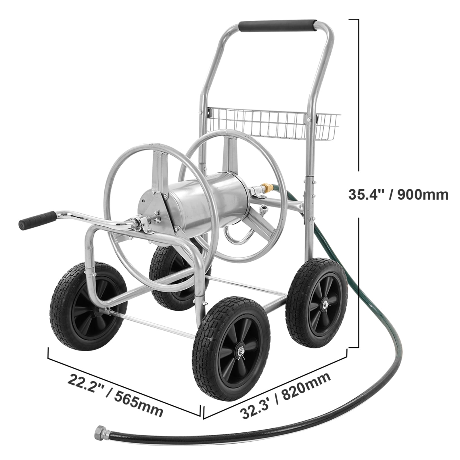 VEVOR Hose Reel Cart, Hold Up to 250 ft of 5/8’’ Hose, Garden Water Hose Carts Mobile Tools with 4 Wheels, Heavy Duty Powder-coated Steel Outdoor Planting with Storage Basket, for Garden, Yard, Lawn