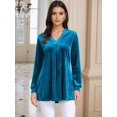 thumbnail image 2 of DARING DIVA Women's Velvet Top V Neck Long Sleeves Loose Blouse M Lake Blue, 2 of 8