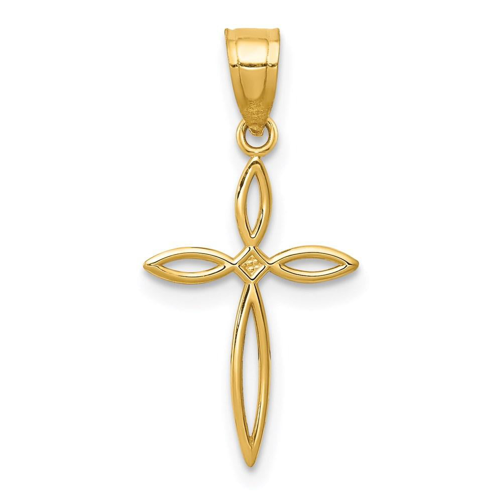 Solid 14k Yellow Gold Passion Cross Pendant Charm 27mm x 16mm