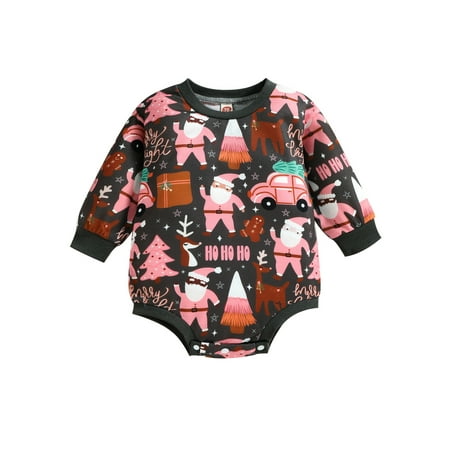 

Beiwei Infant Casual Crew Neck Romper One Piece Loose Sweatshirt Boys Christmas Print Party Playsuit Black 80cm