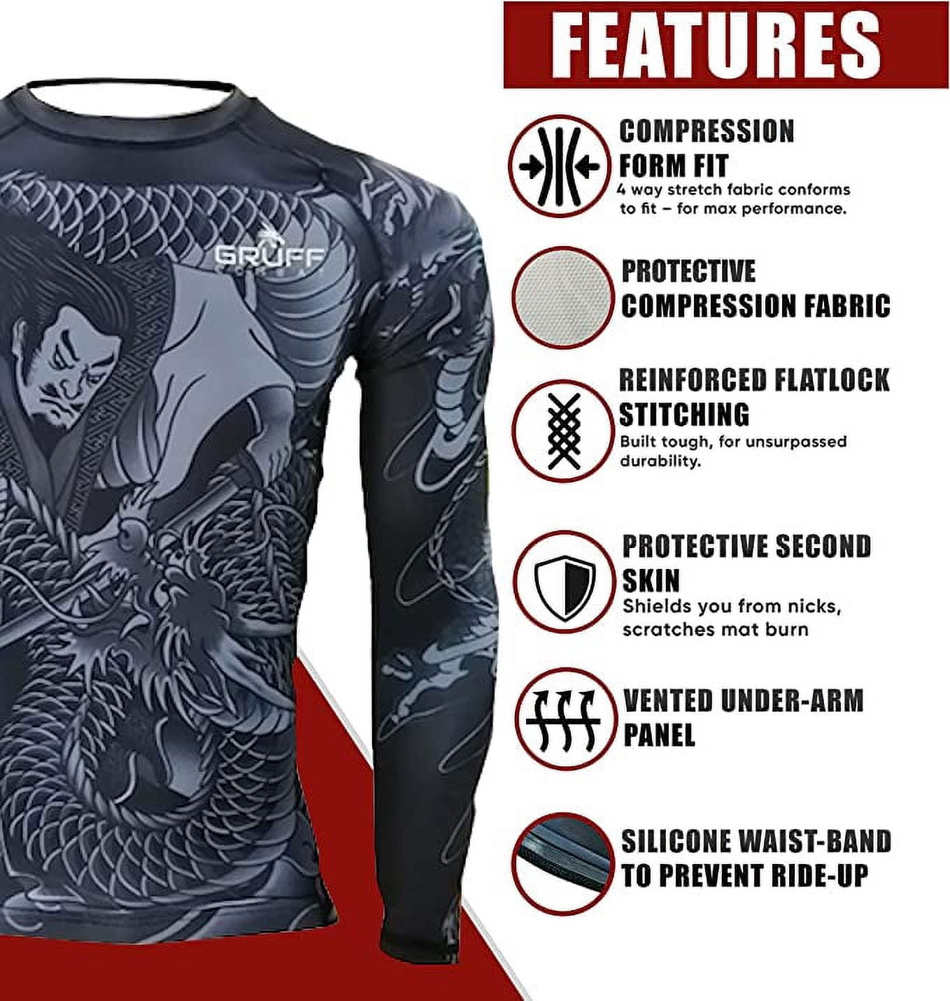 Camiseta Protección BJJ Manga Larga - Para MMA Jiu Jitsu No Gi Y Grappling