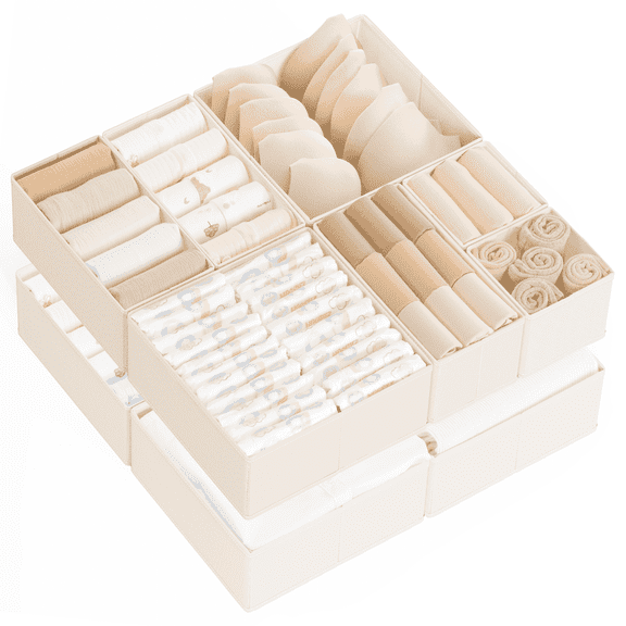 Criusia Drawer Organizer Clothes, Foldable Closet Organization and Storage for Nursery, Bedroom, Beige