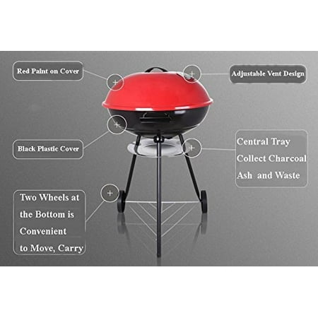 Panda Rover Portable 17 Inch Charcoal Grill Red Outdoor BBQ Cooking