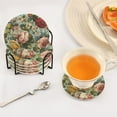 thumbnail image 5 of 6 Pcs Drink Coasters with Holder 3.94in Woven Coasters for Drinks Floral Pattern with Roses Coaster Set for Protection Table, 5 of 7