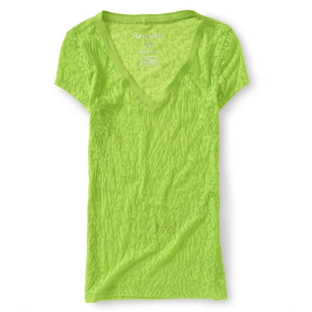 Aeropostale - Camiseta con adornos de animales transparentes para mujer, verde, talla mediana Aeropostale Camiseta adornada