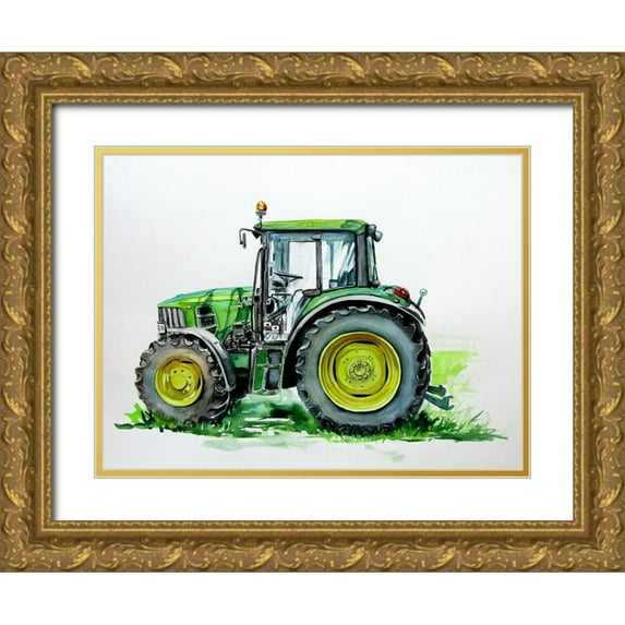 Kovacs, Anna Brigite 24x19 Gold Ornate Wood Framed with Double Matting Museum Art Print Titled - Green Tractor