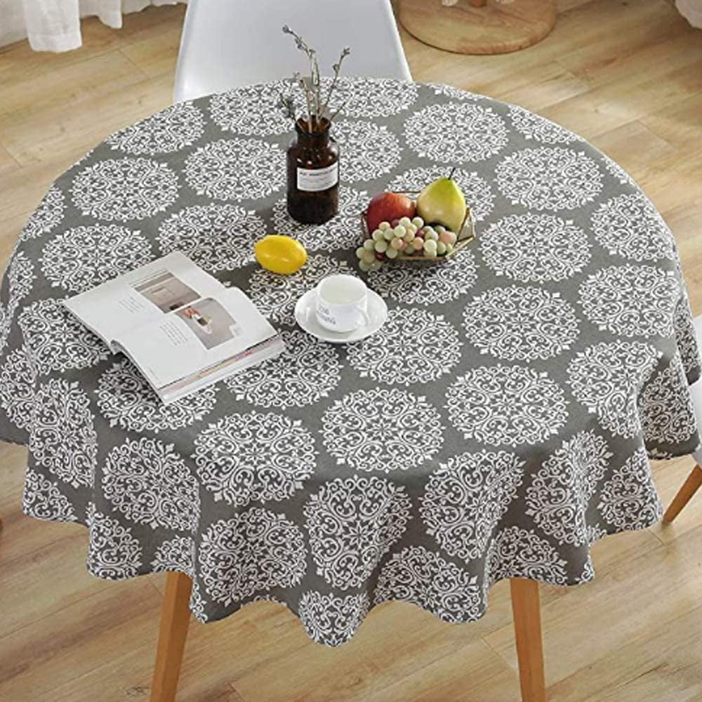 Grey, 120cm ATopoler Round Tablecloth Simple Nordic Style Cotton Linen Fabric Circular Table Cover Wrinkle-proof for Kitchen Dinning Tabletop Decoration Diameter 