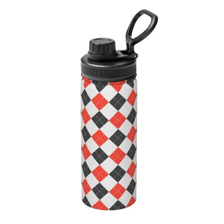 

Fuzoiu Red and black argyle Print 18oz Sports Insulated Kettle Stainless Steel Vacuum Water Bottle Leakproof Sport Flask