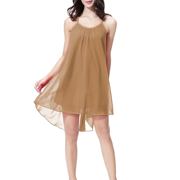 Ruimatai Women's Nightgown Backless Round Neck Chiffon Sling Short Sleepshirt, Stylish Hollow Out Design Comfortable Loungewear for Spring Summer