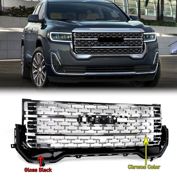 Gloss Black Chrome Denali Style Gille For 2020-2023 GMC Acadia Front Bumper Upper Grill Assembly