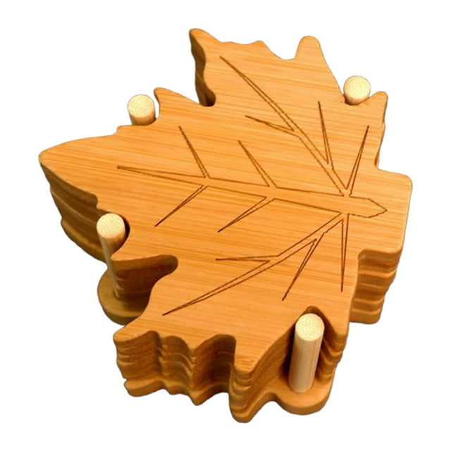 6 posavasos de madera con soporte para tazas, tazas de café y manteles individuales. Base de hoja L