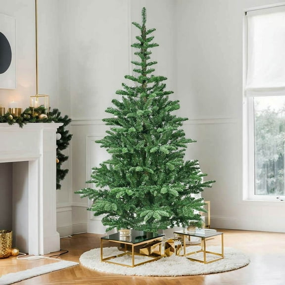 Spaco Artificial 7FT LED-lit Christmas Tree with 941PE/PVC Mixed Branch Tips, Christmas Tree with Hinged Premium & Foldable Base for Indoor Holiday Decoration, Green