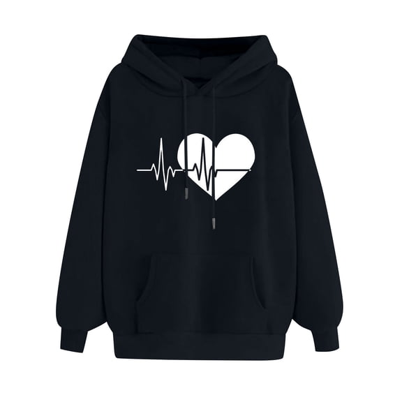 Dyegold Pullover Hoodies For Women Weekly Deals Fleece Sweatshirt Long Sleeve Cropped Graphic Heart Print Hoodie Ladies Teen Girls Outfits Workout Winter Pullover Hooded Casual Plus Size Jacket