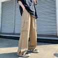 thumbnail image 4 of Dagegui Mens Baggy Goth Cargo Pants Side Buttons Y2K Straight Leg Joggers Pant Outdoor Work Trousers with Pockets Casual Streetwear Loose Pants Khaki,XXXL, 4 of 6