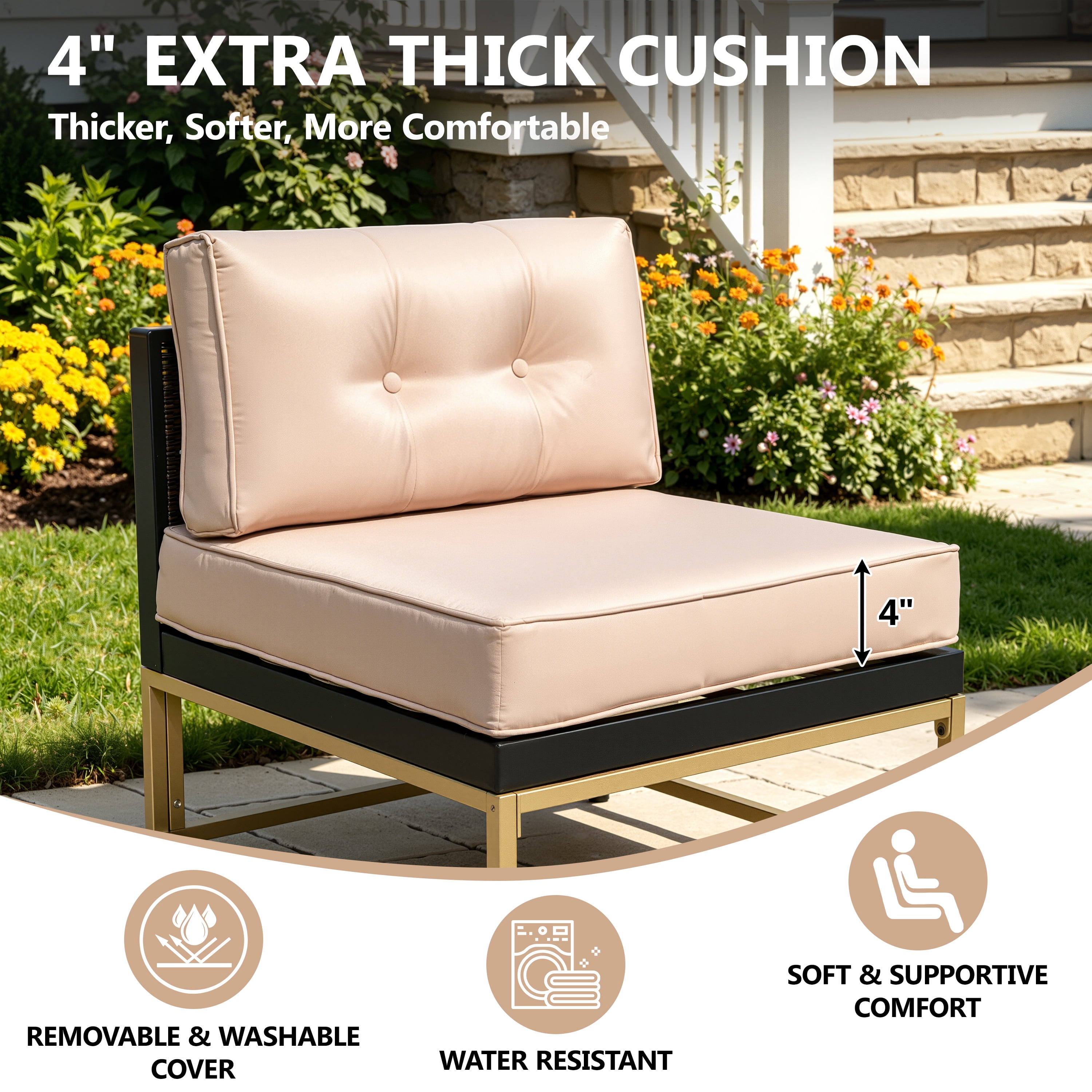 Patio Outdoor Furniture Sets, 7 Pieces All-Weather Rattan Sectional Sofa with Tea Table and Cushions, PE Rattan Wicker Sofa Couch Conversation Set for Garden Backyard Poolside