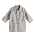 thumbnail image 3 of TIREOW Girls Mid‑Length Coat Solid Color Single Breasted Long Sleeve Lapel Trench Coat Fall Winter Fashionable Warm Overcoat, 3 of 9