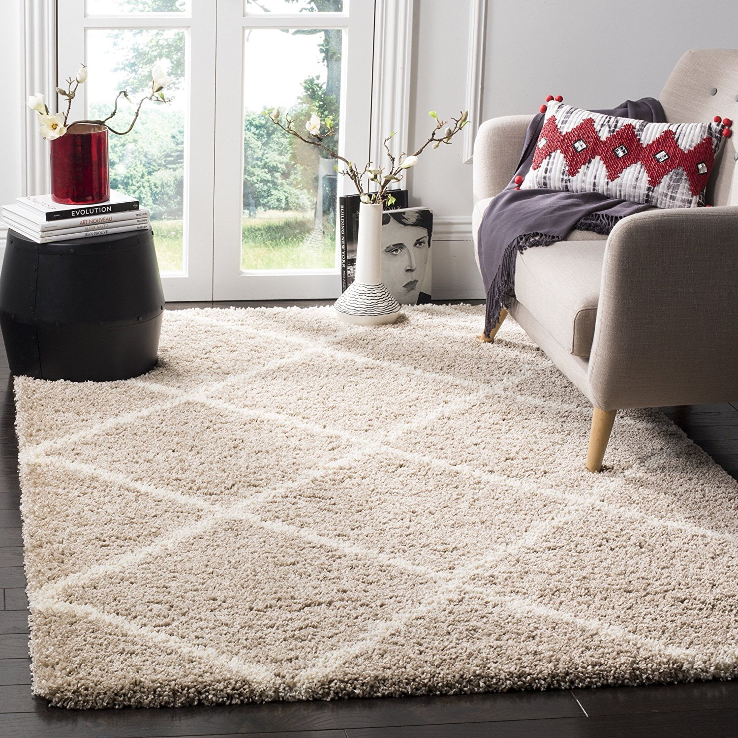 Safavieh Hudson Shag Collection Sgh281s Beige And Ivory Moroccan Diamond Trellis Area Rug 6 X 9 Walmart Com Walmart Com